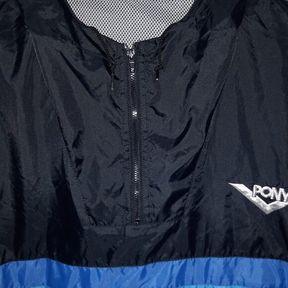 Pony 1/4 Zip Windbreaker Pullover Jacket-Large-Hooded-Front Pocket-Vented-Vintag - Picture 2 of 7